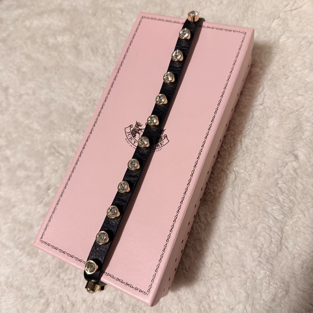 Juicy Couture Black Leather Studded Hairband